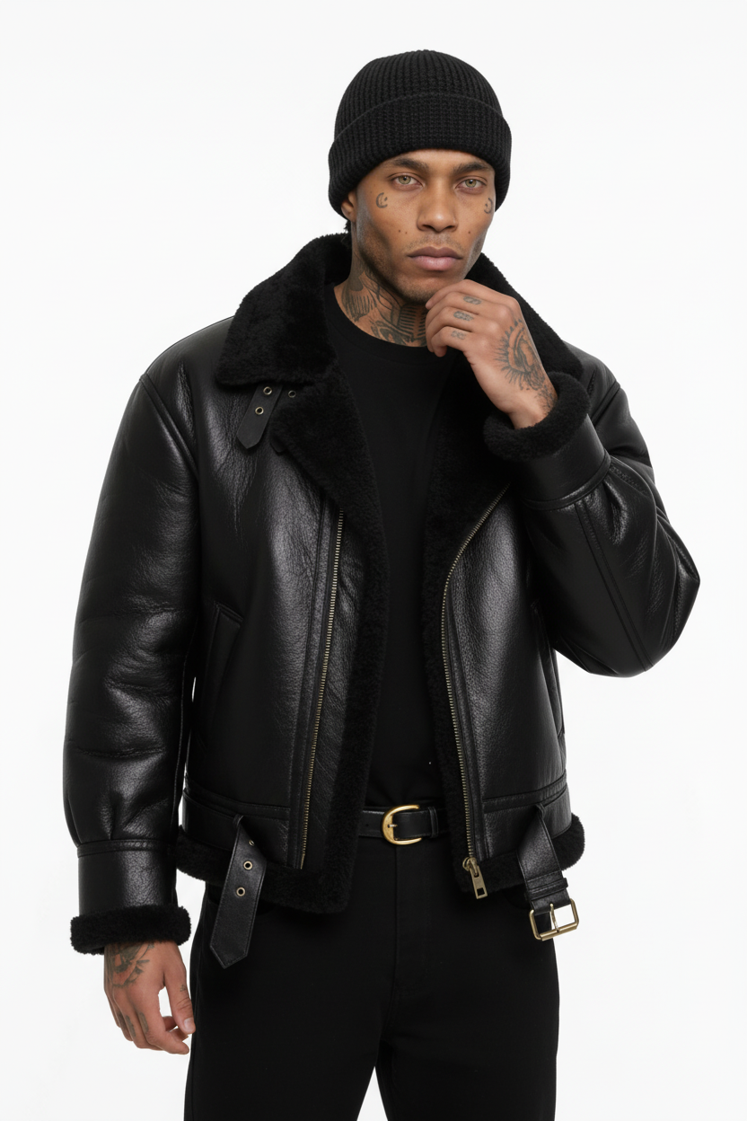 The Nordic Aviator Shearling Jacket - Modelo masculino