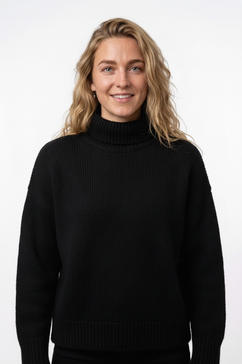 The Nordic Turtleneck - Negro, modelo femenina consistente